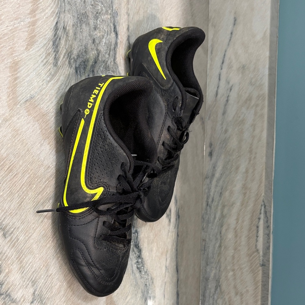 Nike Black and Neon Yellow Soccer Cleats - Tiempo